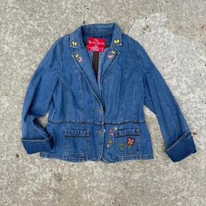 Embroidered denim jacket‎ with butterfly patches
